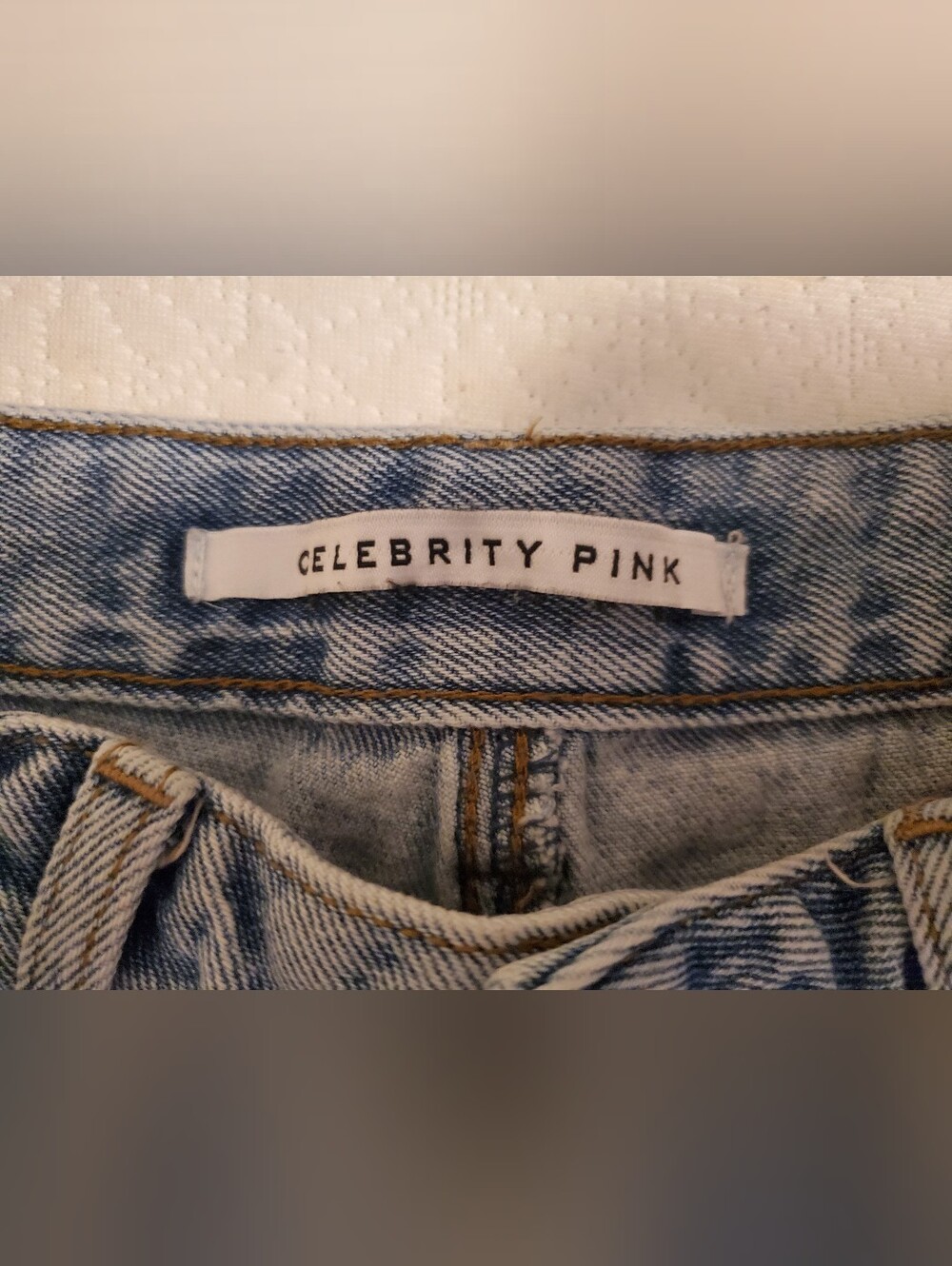 Celebrity Pink Light Blue Distressed High-Rise Denim Shorts - Picture 3 of 5